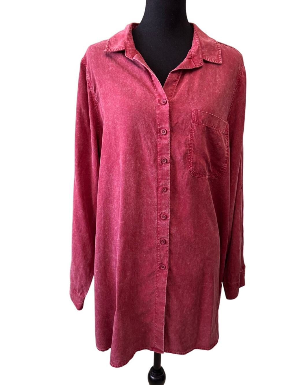 New SIDE STITCH Women's Red Corduroy Button Down Oversized Tunic Shirt Size L